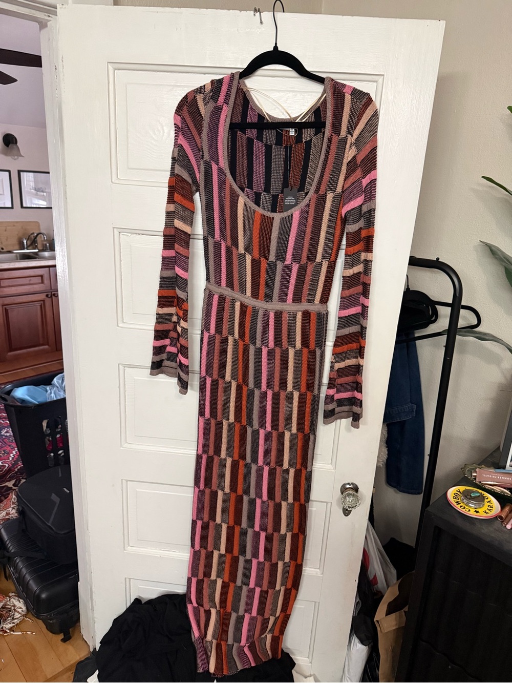 Fashion Nova Striped Maxi Dress in Pink, Brown, Orange and Cream